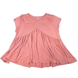 Lane Bryant Womens Plus Sz 22/24 Cap Sleeve V-Neck Tee Swing Shirt Tangerine